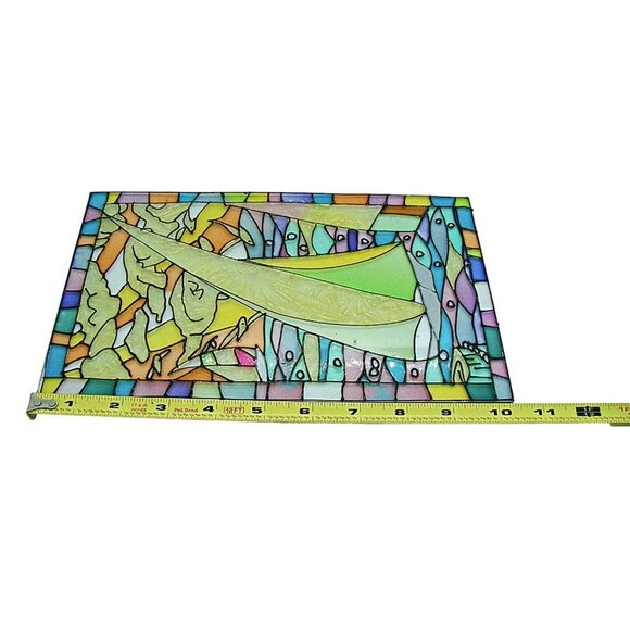 Vintage Acrylic Nautical Sailboat Water Scene Window Suncatcher Pastels 10x6" - Picture 3 of 6